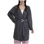 Women’s Soft Robes Warm Nightgown Solid Winter Short Loungewear Bathrobe Robe Cardigan Loungewear Home Wear Nightgown Dark Gray XXL