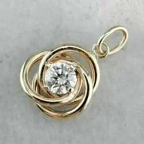 14K Yellow Gold Plated 925 Sterling Silver Necklace 0.30 Ct Simulated Diamond Knot Pendant Free 18" Chain Elegant Gift