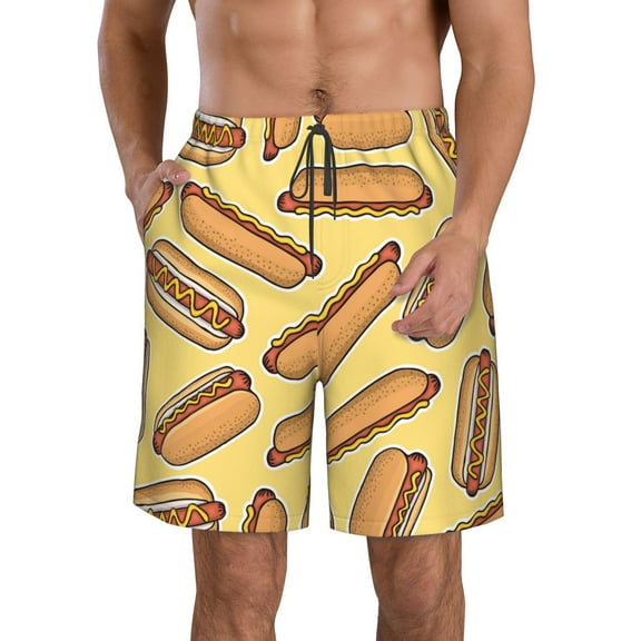 Kdxio Hot Dogs Pattern Mens Casual Shorts - Drawstring Summer Beach Sports Shorts for Men
