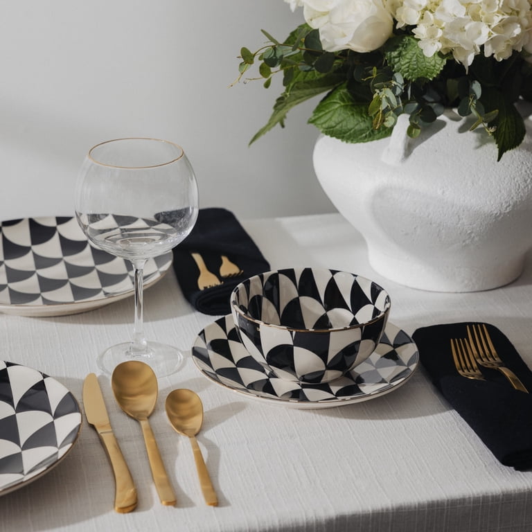 Thyme & Table 60-Piece Emmett Dinnerware & Gold Flatware Set