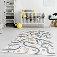 thumbnail image 4 of BoutiqueRugs Road Mave Runner Rug for Kids, Toddler Room, Nursery, Playroom, Classroom - Machine Washable - Cream, Red, Blue, Gray - 2'7" x 10' Runner, 4 of 15