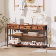 Satifur 47" Entryway Table with 3 Fabric Drawers, Console Table Metal Frame Sofa Table with 2 Shelves for Living Room and Hallway,Brown