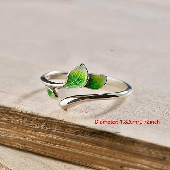1pc Vintage Bohemian Style Adjustable Green Leaf Ring - Copper Enamel Branch Drop Design, Fashion Accessory for Casual Wear and Gifts, Ideal for Couples, New Style, Fresh Style, Artistic, Blue,Green