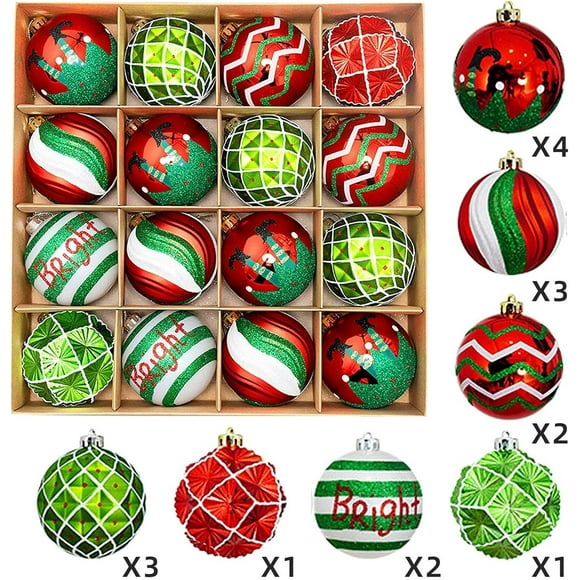 16 PCS Shatterproof Christmas Ball Ornaments Set, Multi-Color 2.36 Inch Plastic Hanging Balls  Classic Colors for Xmas Tree, Wreath, Garland, Holiday Party, Home Decor