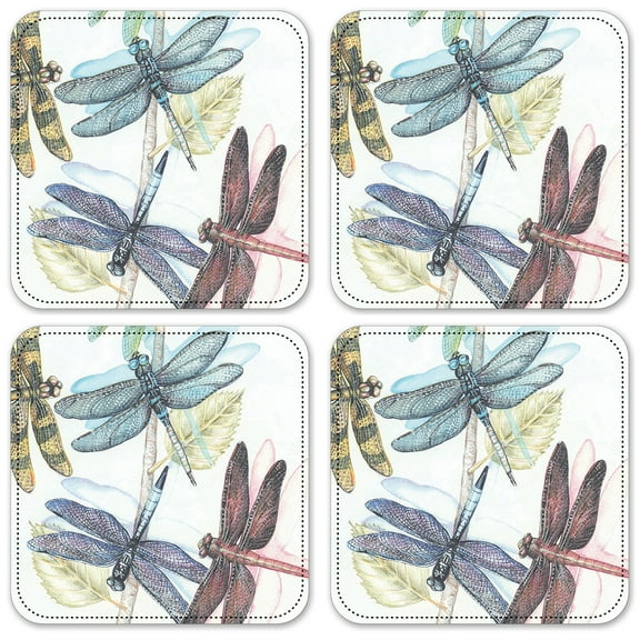 Vinyl Drink Coasters - Set of 4 - Dragonflies