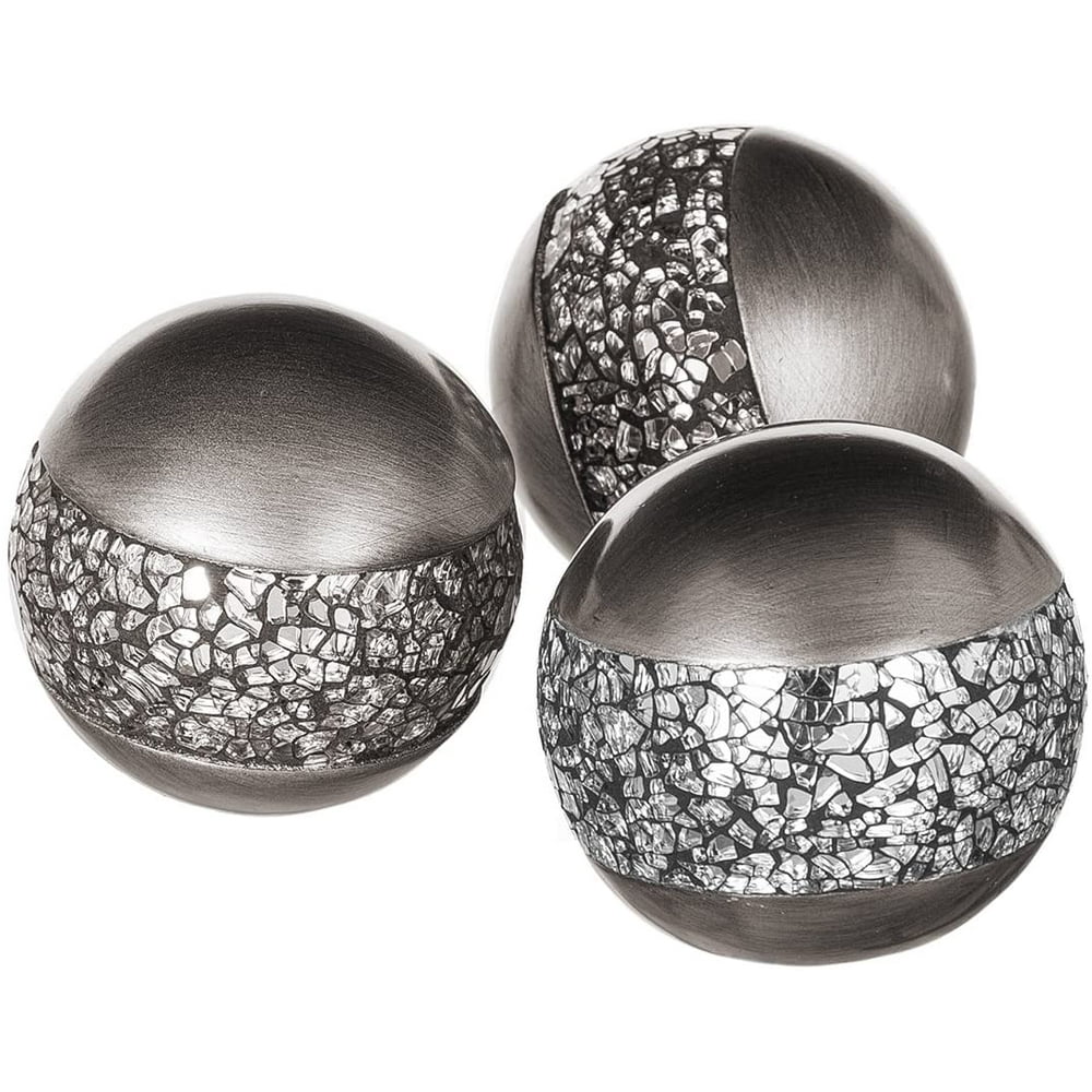 Schonwerk Silver Decorative Orbs for Bowls and Vases (Set of 3) Resin Sphere Balls for Living