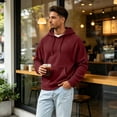 thumbnail image 4 of Resicozy Mens Waffle Hoodies Pullover Long Sleeve Casual Fashion Sweatshirts Gym Hooded Shirt with Pocket Wine 4XL, 4 of 8