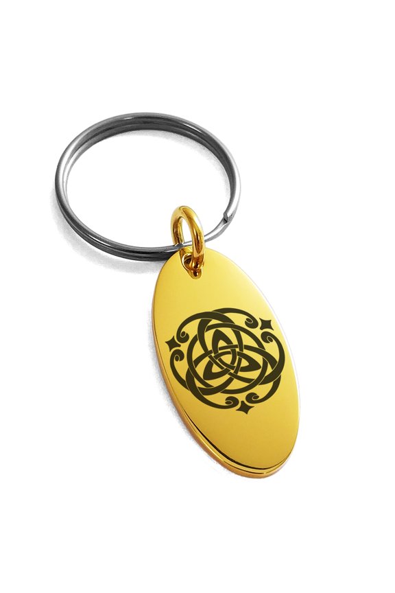 Stainless Steel Celtic Triquetra Heart Knot Engraved Small Oval Charm Keychain Keyring