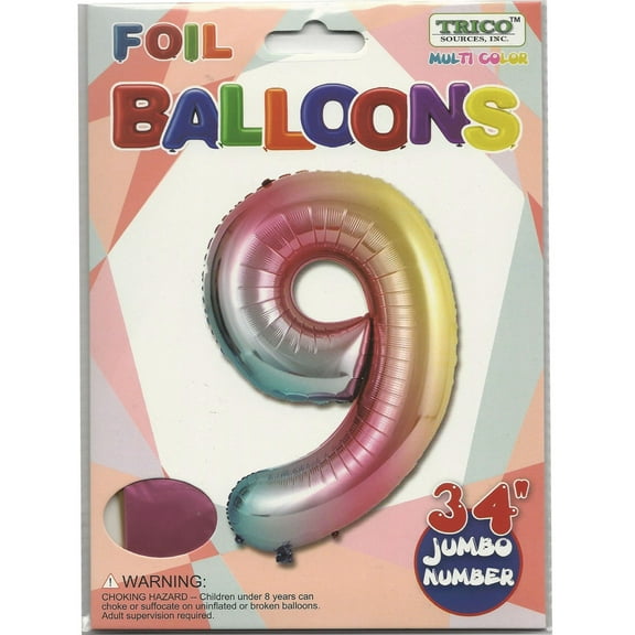 Rainbow Number 9 Balloon 34"