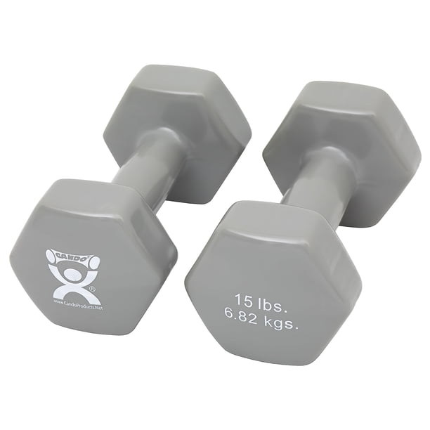 Mancuernas CanDo con revestimiento de vinilo, 15 libras, plata, 2 unidades, para entrenamiento muscu