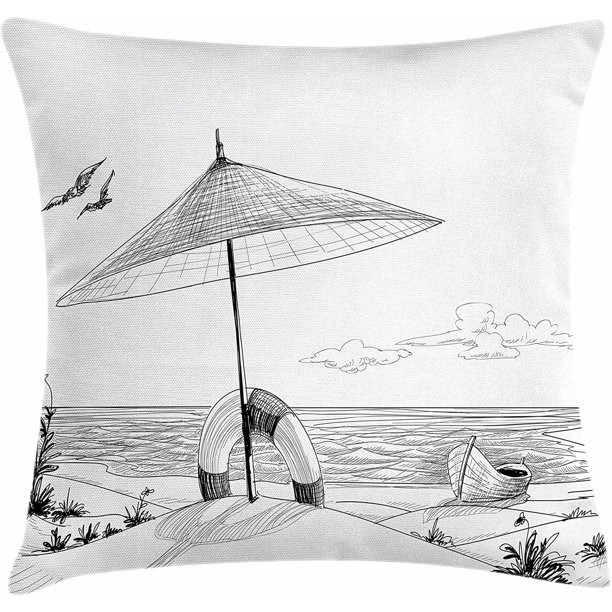 HTOOQ Black and White Throw Pillow Cushion Cover, Sketch Style Summer