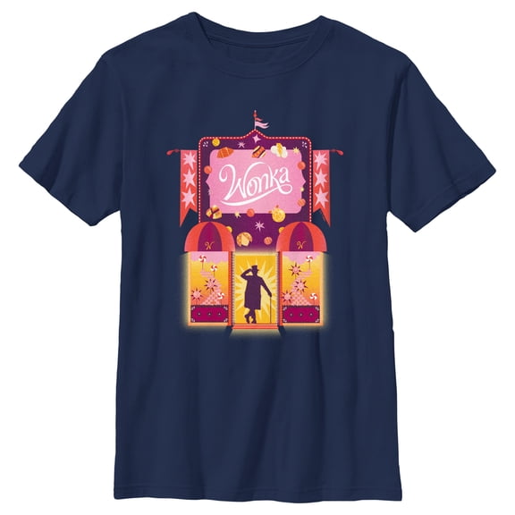 Boy's Wonka Candy Factory Logo Graphic Tee Navy Blue Medium