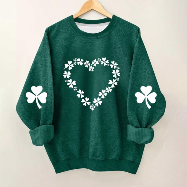 Blusas y camisas de manga larga con cuello redondo para niños Estampado del Día de San Patricio Estampados de manga larga Casual Suelto Forro polar para mayor calidez Sudadera con capucha de manga lar
