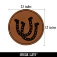 thumbnail image 2 of Double Horseshoe Lucky 2.5" Faux Leather Round Engraved Iron-On Patch - Brown, 2 of 6