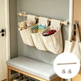 thumbnail image 5 of 19.7x19.7in No-Drill Wall Hanging Storage Organizer With Wood Rod & Adhesive Hooks For Kitchen Bathroom Bedroom, 5 of 6