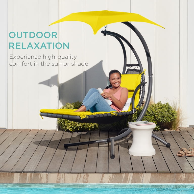 Best Choice Products Hanging Curved Chaise Lounge Swing, Yellow photo 7