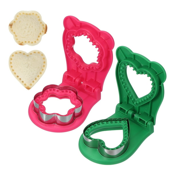 Uxcell 2 Paquete Cortador de Sándwich Sin Corteza, Forma de Flor/Corazón, Sellador de Sándwich Uncrustable, Cortador de Galletas y Sellador para DIY Desayuno Almuerzo Té de la Tarde (Rosa Rojo/Verde)