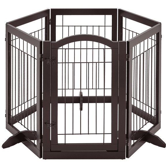 Alden Design 32″ Height 6-Panel Foldable Pet Gate Safety Playpen for Dog, Espresso
