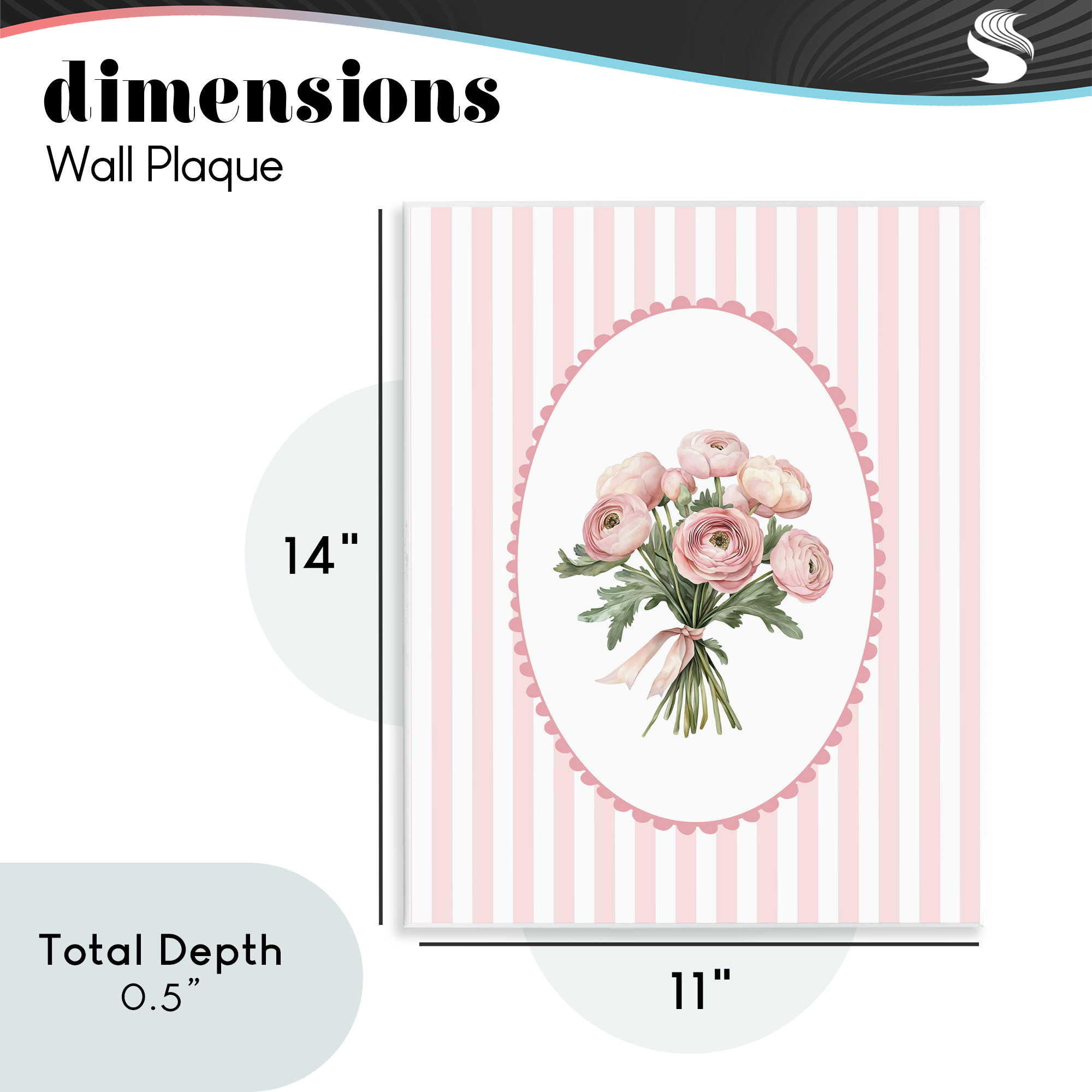 Peony Bouquet on Gentle Stripes Wall Plaque Art, design by Christine Simpson Art