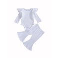thumbnail image 2 of Xingqing Newborn Baby Girls Fall Spring Outfits Ruffle Long Sleeve Knitted Romper Tops + Bell Bottom Pants Clothes, 2 of 6