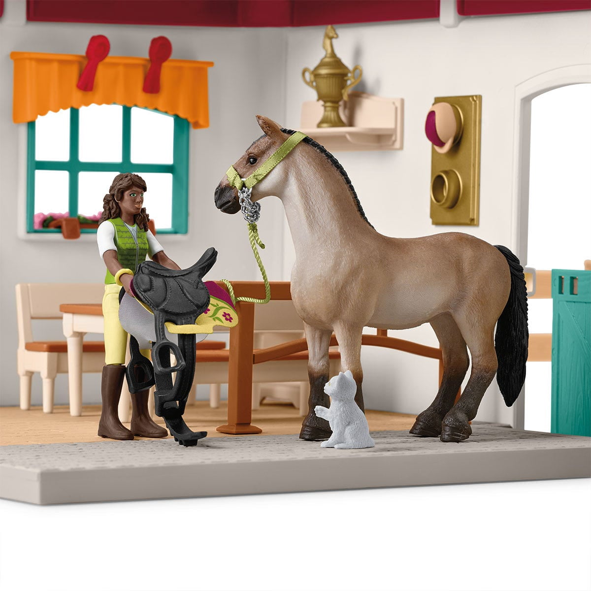 schleich Horse Club - 85 PC Tack Room Stable Extension Playset with Rider Sarah, Horse Figurine and Accessories - Equestrian Toy Set for Kids Ages 5+
