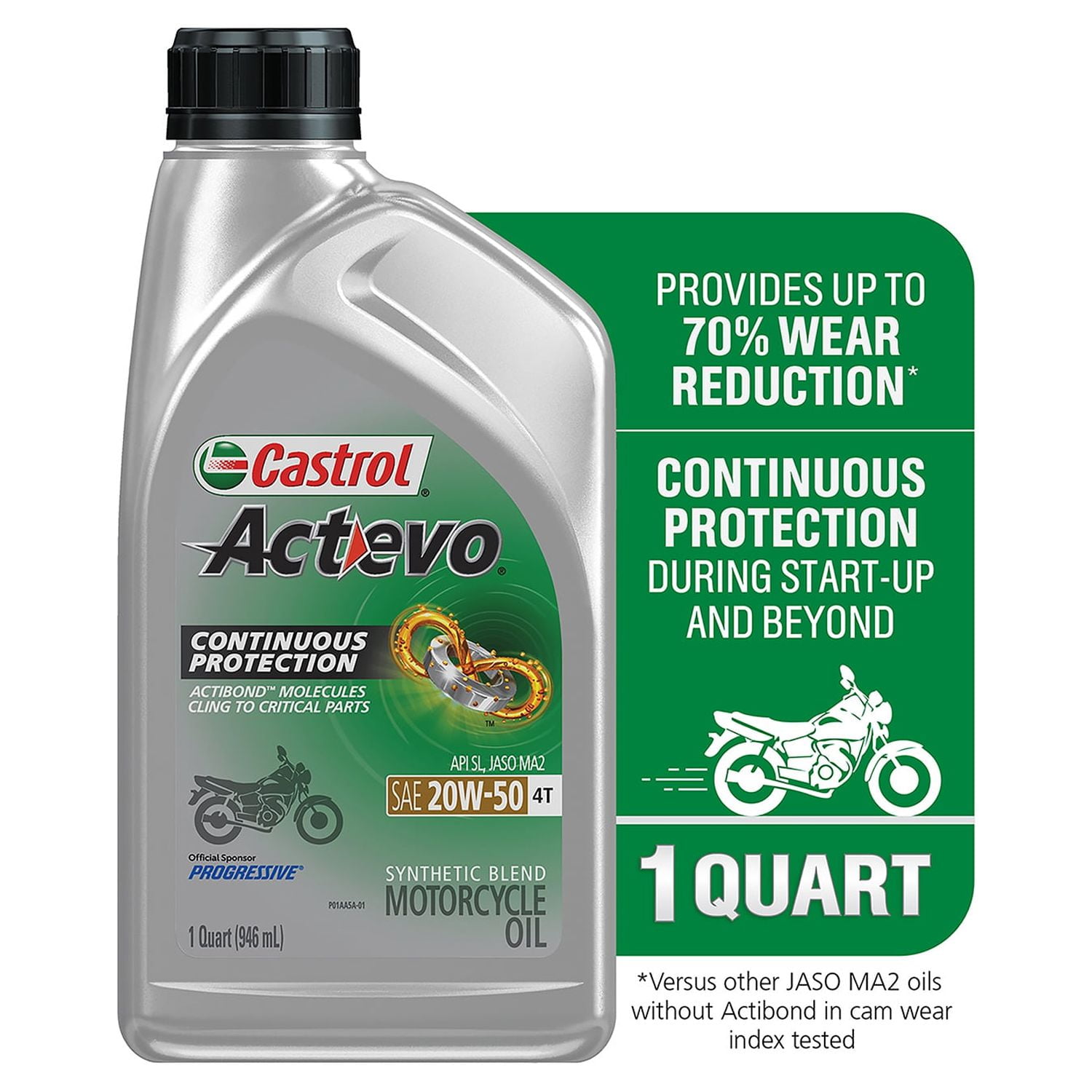 (3 pack) Castrol Actevo 4T 20W-50 Part Synthetic Motorcycle Oil, 1 Quart