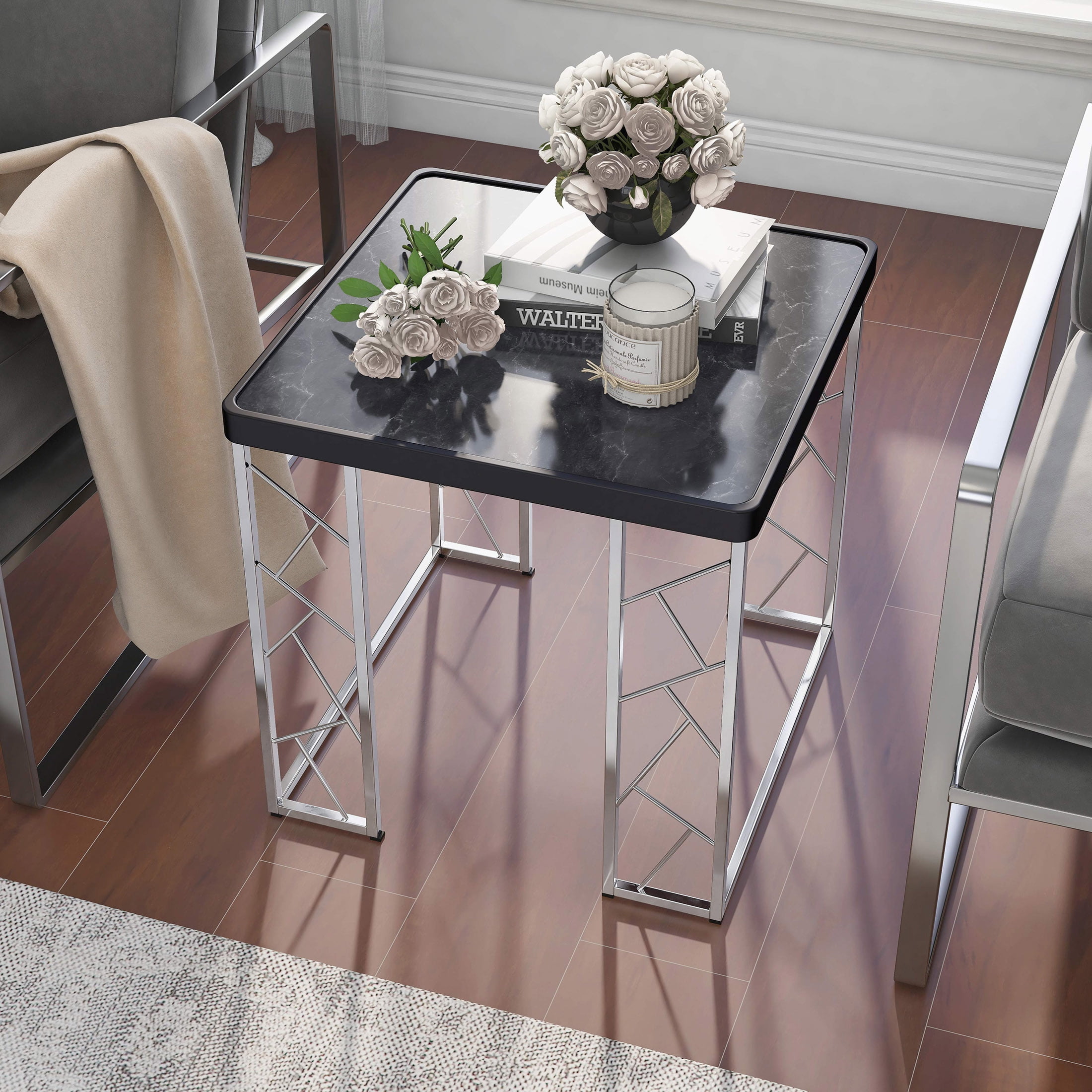 Furniture of America Candela Metal Square End Table, Black