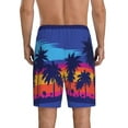 thumbnail image 3 of Naloa Beach with Palm Trees Men's Short Pajama Pants, Lounge Comfort Shorts with Elasticized Waistband and Side Pockets - Large, 3 of 9