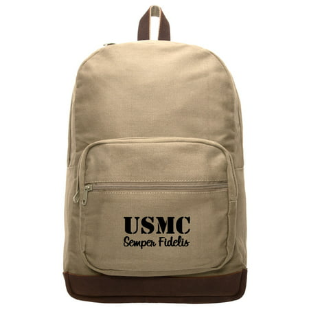 USMC SEMPER FIDELIS Canvas Teardrop Backpack with Leather Bottom