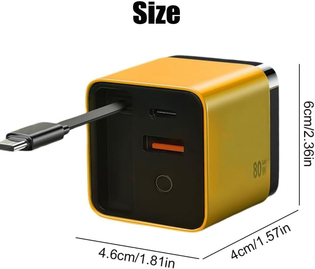 Beproudlevel 3 in 1 Charger Retractable 80w Max Fast, Scalable Charging Module with Type-C Cable & USB Port, Universal All in One Multi Phone Charger with Wall Plug, for Phones, Tablets (2PCS)