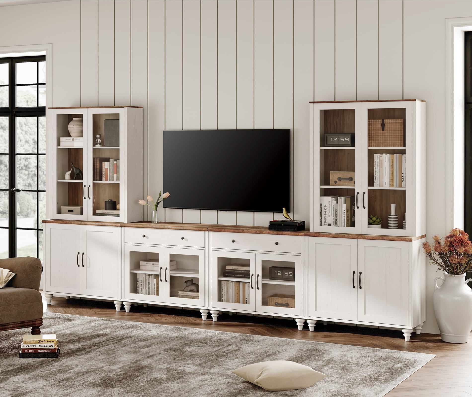 Large TV Stand with Bookshelves for TVs up to 75", White