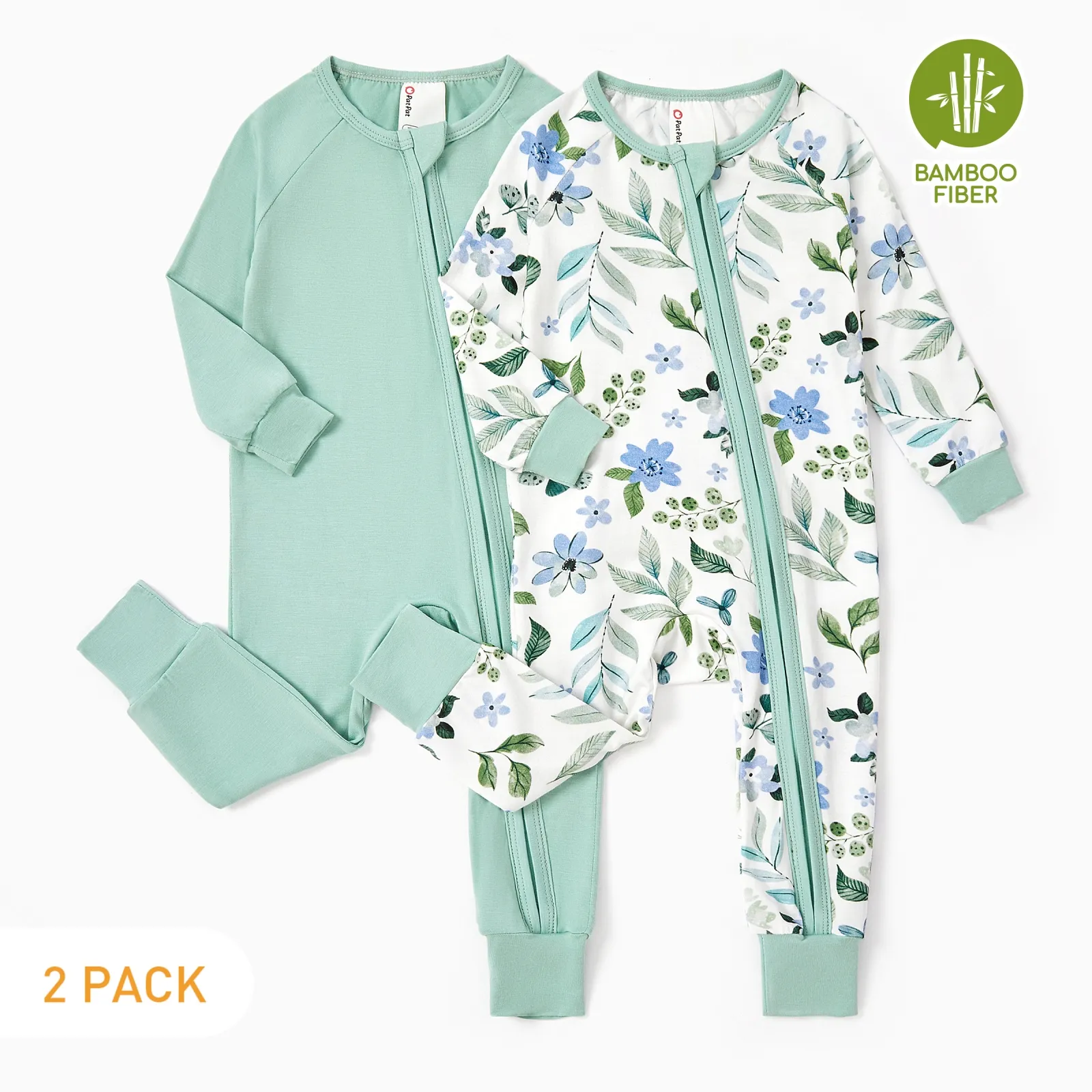 PatPat 2-Pack Baby Girl Bamboo Viscose Zip Pajamas photo 7