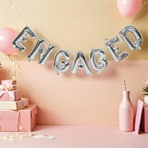 OULII 1Set Engagement Party Decorations with Silver Foil Balloons for Wedding Photo Backdrop