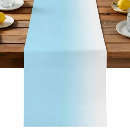 Dreamy Blue Table Runner and White Gradient Cotton Linen Table Cloth Tablerunner for Kitchen Dining Party Wedding Home Decor 13x90 Inch
