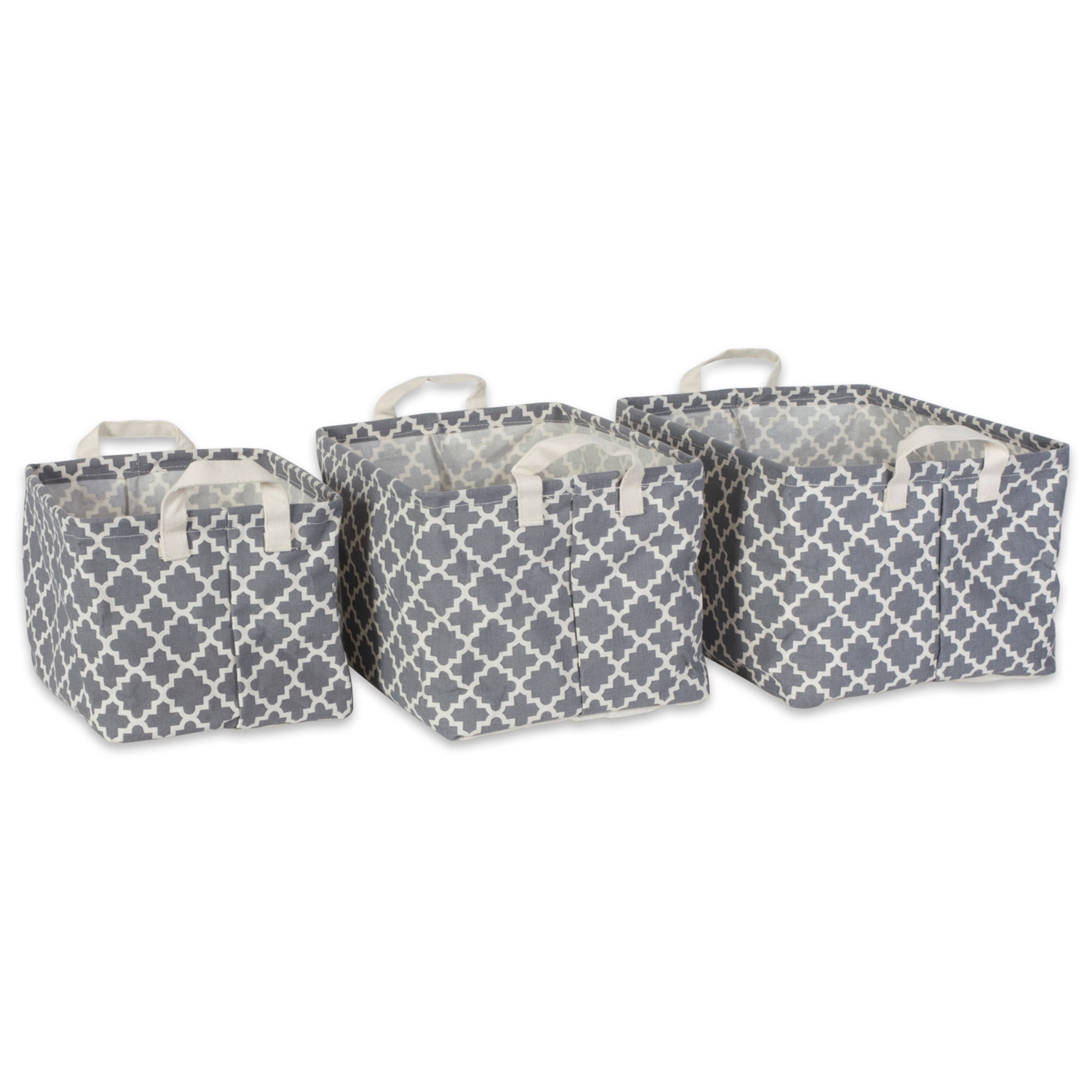DII,Cotton/Polyester Laundry Basket, Assorted Small Bins, Set of 3, Gray Lattice