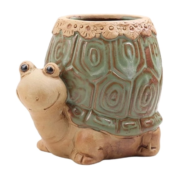 Ceramic Tortoise Desktop Flowerpot Mini Planter for Succulents, Small Plants, and Desk Decor with Drainage Hole