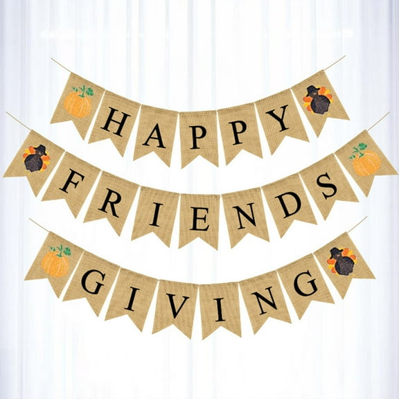 Soimiss Tsgiving Bunting Linen Material Chocolate Hanger for Party Ceiling and Doorway Decoration