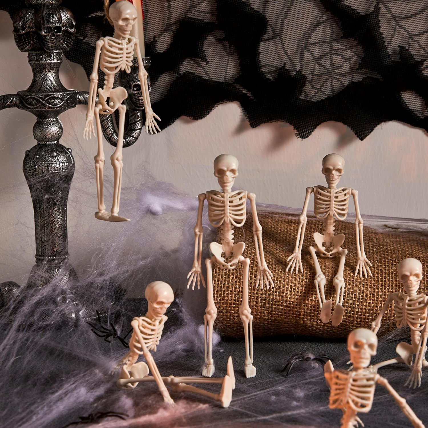 Joyfy Posable Halloween Skeleton Figurines, 6", 12 Pc