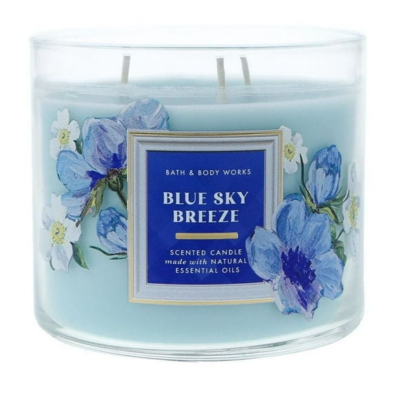 Bath and Body Works Blue Sky Breeze Scented 3 Wick Candle with Natural Essential Oils (14.5 oz / 411 g)