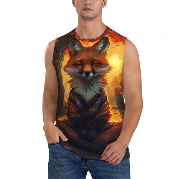Balery Sunset Maple Tree Fox Camisetas sin mangas para hombre, absorbe la humedad y protege contra el mal olor.-X-Large