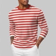 thumbnail image 2 of FRSASU Men's Shirt Striped Cotton Spandex Crewneck Long Sleeve Basic Pullover Casual Lightweight Loose Versatile Workout Tops Orange, 2 of 5
