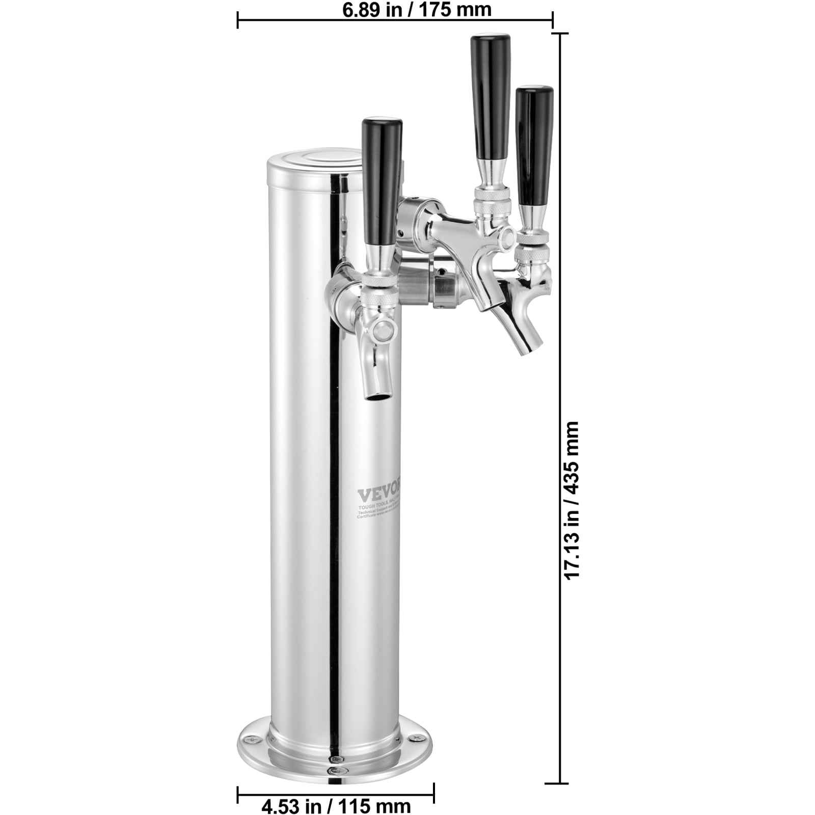VEVOR Triple Taps Draft Beer Tower Dispenser, Stainless Steel Keg Beer Tower, Kegerator Tower Kit with Pre-Assembled Tubing and Self-Closing Faucet Shanks for Party, Bar, Pub, Restaurant