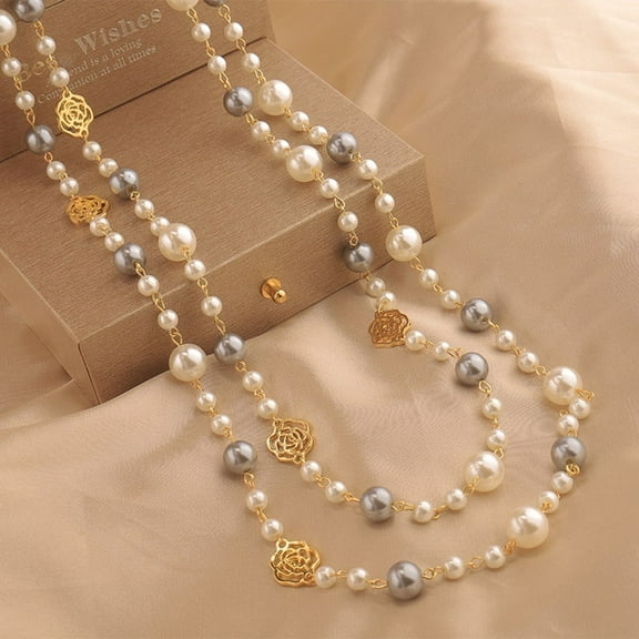 Pearl necklace new long Japanese Korean fragrance rose decorative chain