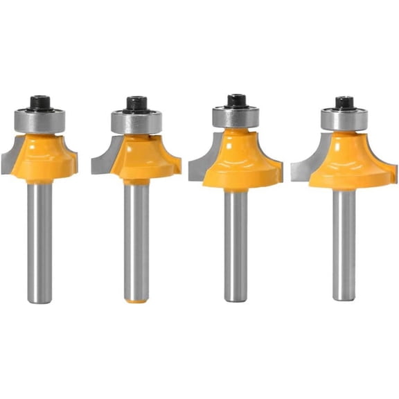 Precision Bullnose Router Bit Set, 4 Pieces, 1/8", 1/4", 3/16", 5/16" Radius, 1/4" Shank, Hard Alloy, Heat Resistant Coating, Suitable for Professional Woodworking