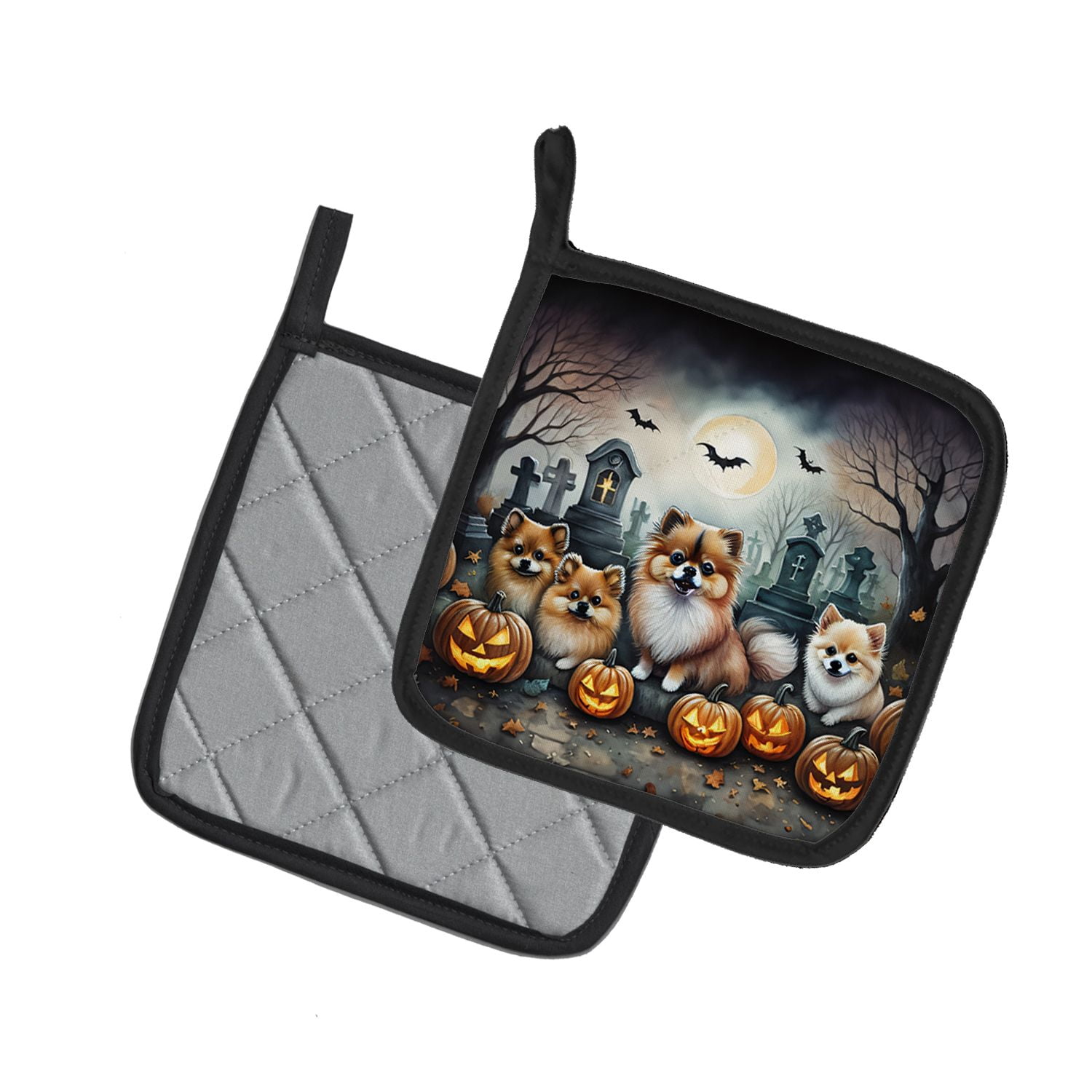 Pomeranian Halloween Pot Holders 7.5x7.5 Inch with Breed Specific Artwork