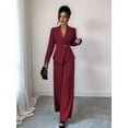 thumbnail image 5 of Women'S Long Sleeve Blazer and Straight Leg Pants Two Piece Set Elegant Office Formal Suit Outfit Red XXL, 5 of 9