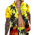 thumbnail image 3 of DYMADE Men Lapel Short Sleeve Shirt Shorts Hawaii Two Piece Sets, 3 of 4