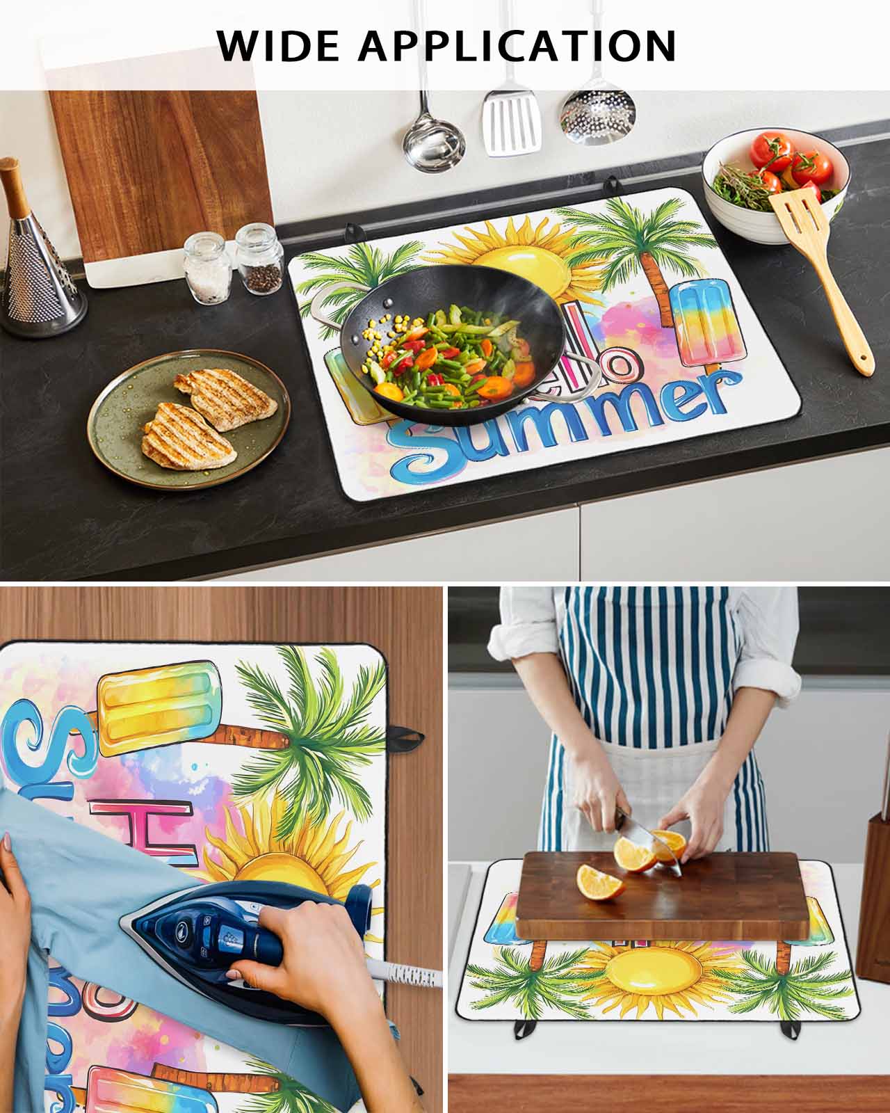 nqOlkjepod Large Induction Cooktop Protector Mat 36"x21", Yellow Summer Botanical Stove Top Covers for Electric Stove, Green Palm Trees Decorative Stove Burner Cover Mats, Glass Top Stove Cover