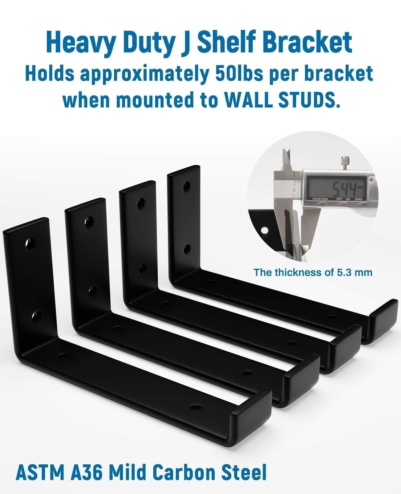 10 Inch Shelf Brackets 6-pack  1/5 Thick Heavy Duty Industrial Bracket For Diy Floating Support Black Coated Wall 9.25" X 6" 1.5"