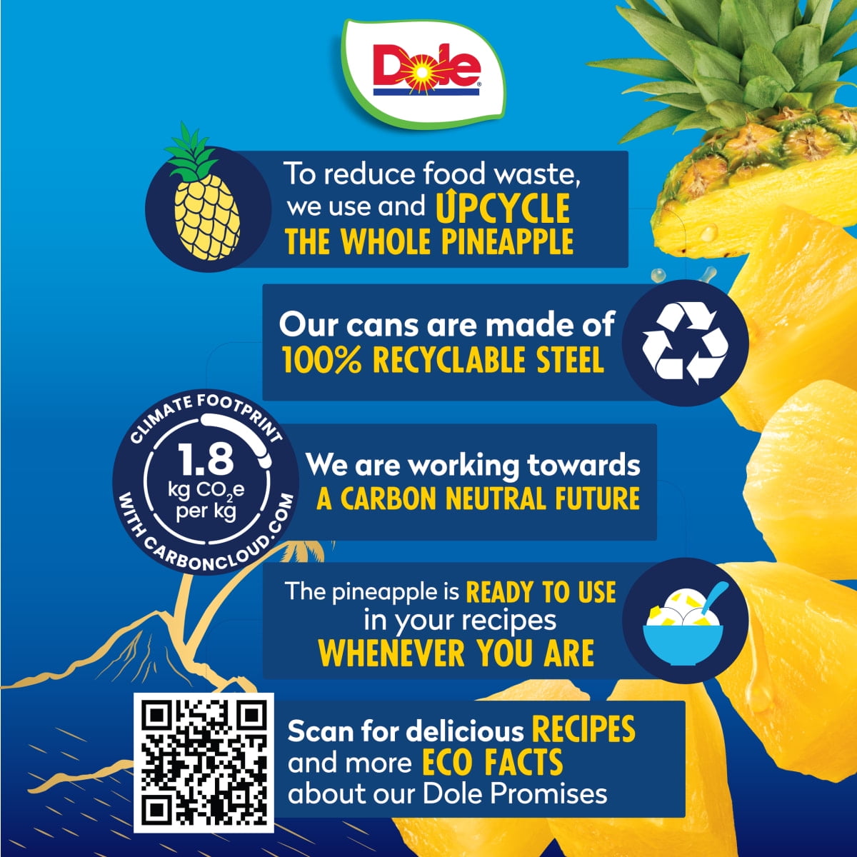 (12 pack) Dole Tropical Gold Pineapple Chunks in 100% Pineapple Juice, 15 oz Can